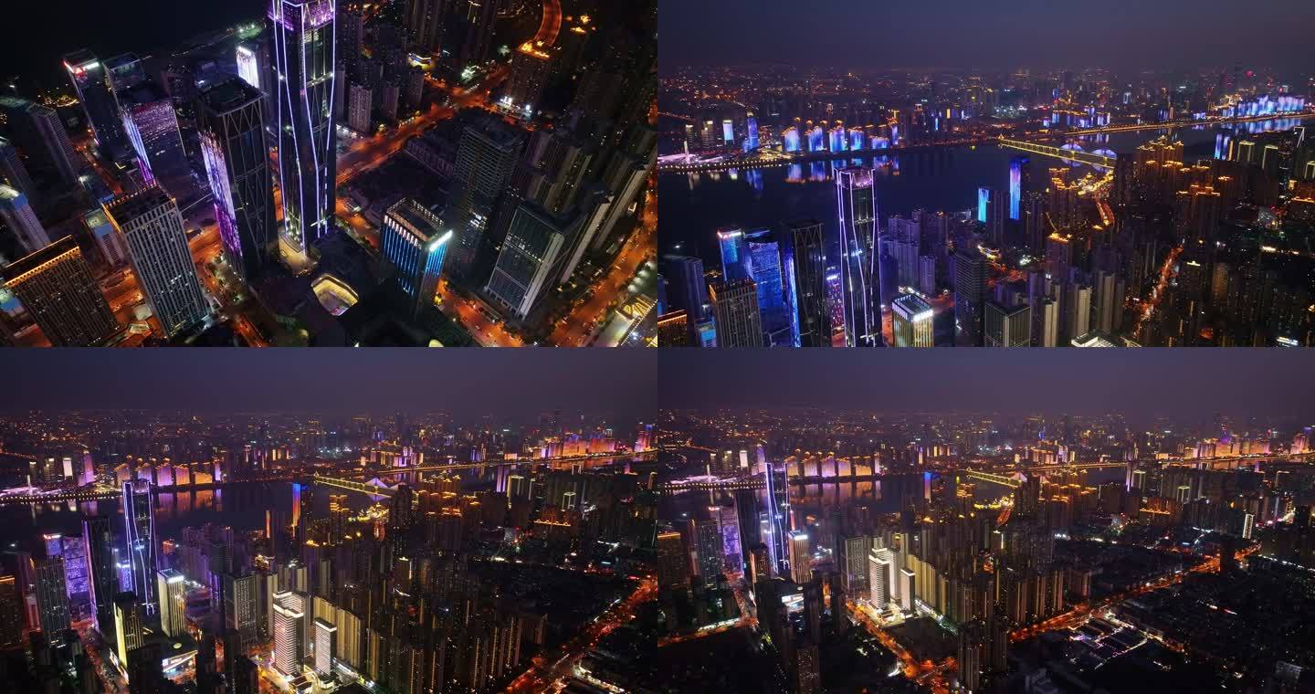 4K长沙滨江湖南金融中心夜景
