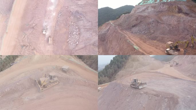 矿山航拍 大型运输车 大型开采设备