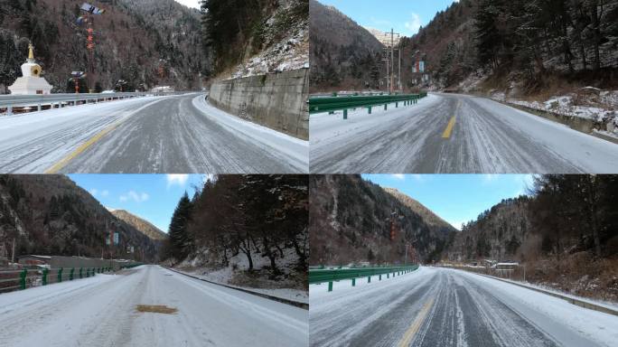 第一视角开车积雪公路行驶冬天开车视角A