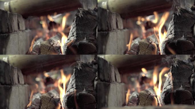 升格拍摄火焰炙烤的竹筒