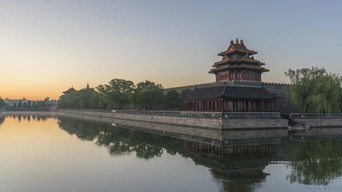 时间流逝紫禁城护城河古建筑云霞