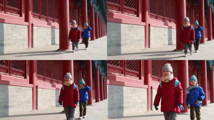 儿童游客参观故宫母女父子儿童孩子北京旅游