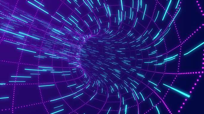 技术线框隧道未来3D虫洞网格。大数据可视化。3D渲染可循环背景