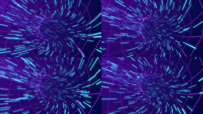技术线框隧道未来3D虫洞网格。大数据可视化。3D渲染可循环背景