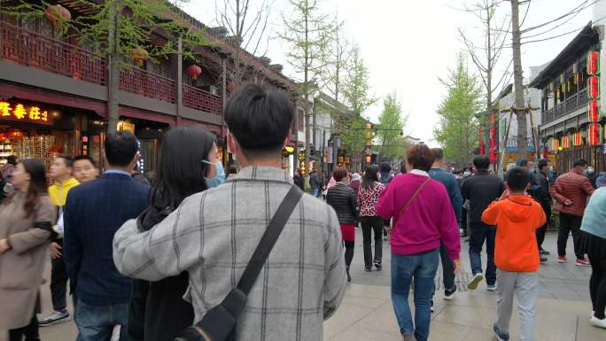 南京秦淮河人流和航拍大景