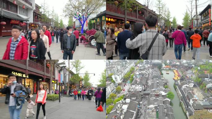 南京秦淮河人流和航拍大景