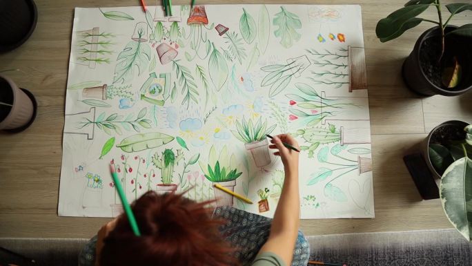 不同植物上的海报儿童简笔画画绿色