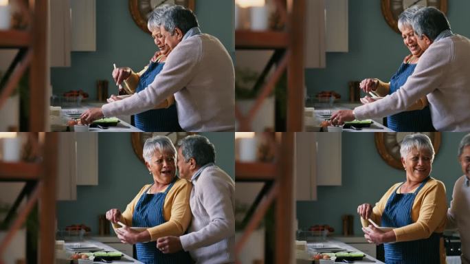 一对幸福的老年夫妇在家烘焙的4k视频片段