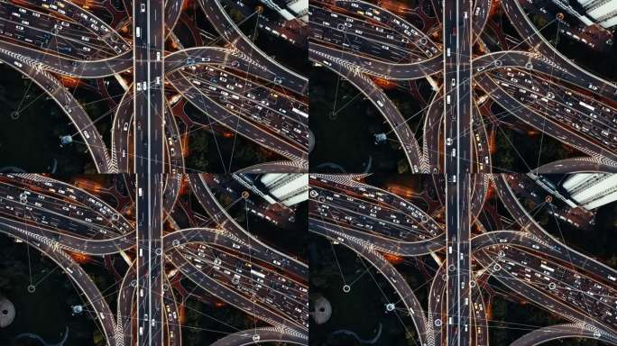 汽车传感系统概念城市立交车流穿梭智慧交通