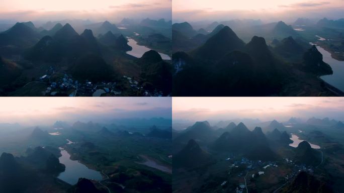 4K航拍广西柳州柳城县午后的山水美景