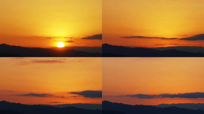 山上日落延时傍晚夕阳橙色天空阳光山峰太阳