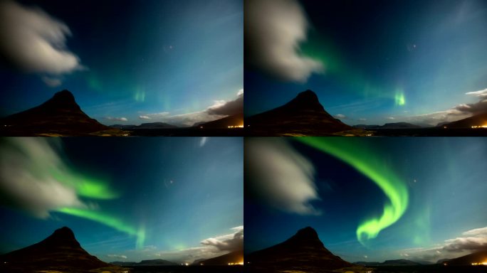时间流逝：北极光Kirkjufal，冰岛