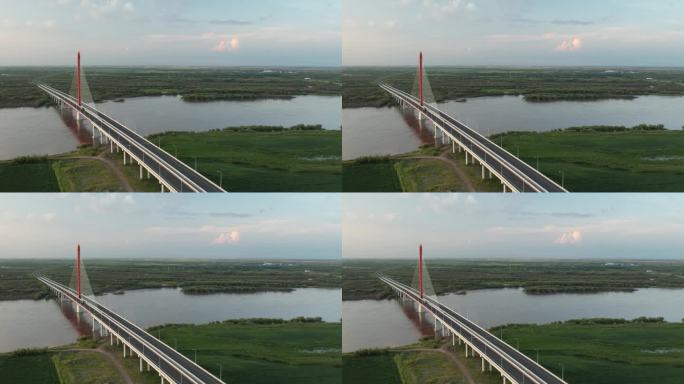 黑龙江抚远乌苏里江大桥航拍