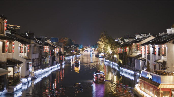 江南水乡古镇夜景南长街南禅寺6K