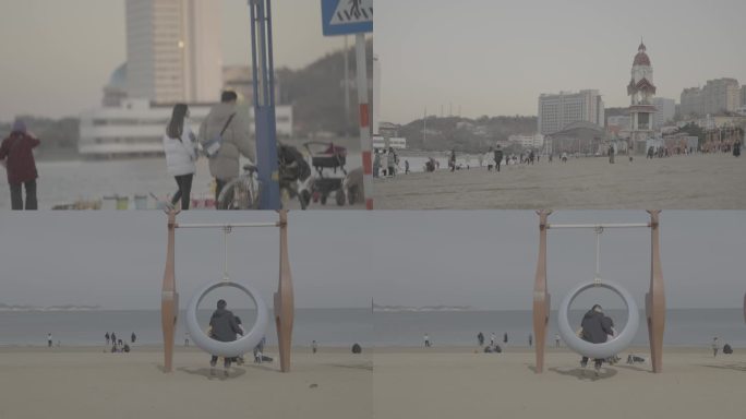 烟台海滩行人升格4K文艺唯美空镜