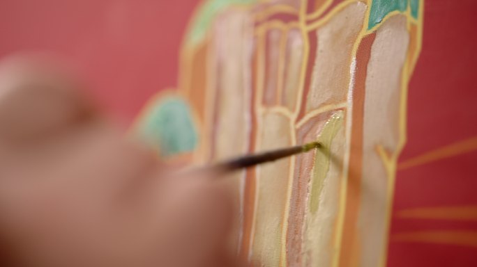 画笔笔触蘸颜料画油画水粉
