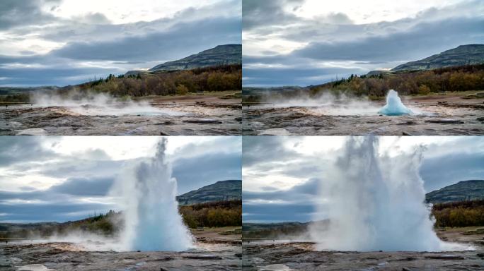 慢动作Strokkur间歇泉冰岛