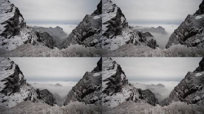 湖北神农架冬季雪景云海延时4K