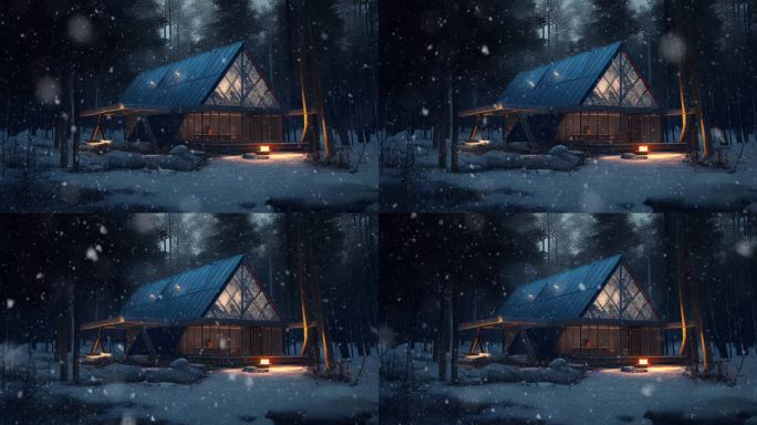 森林木屋雪夜