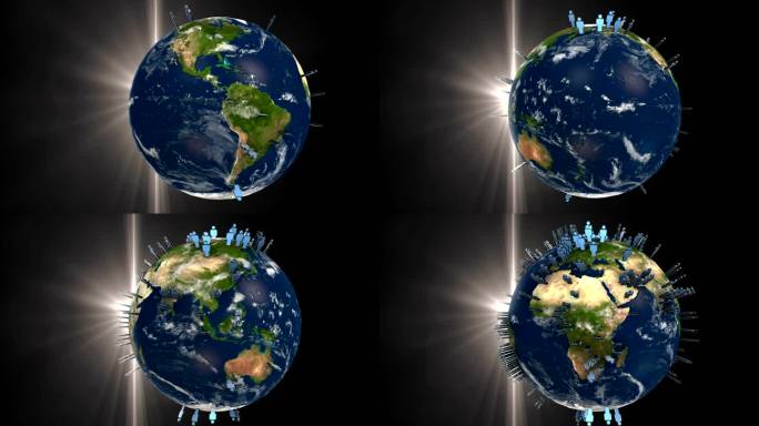 发育三维动画地球旋转人口增长