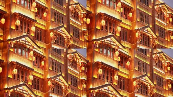 霞关老街仿古镇建筑夜景