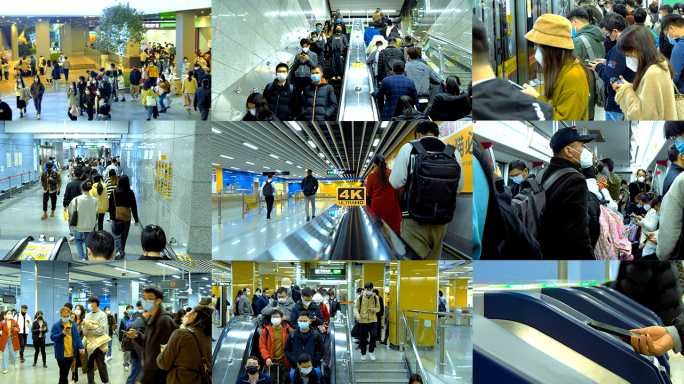 进地铁车厢广州地铁晚高峰都市通勤人流交通