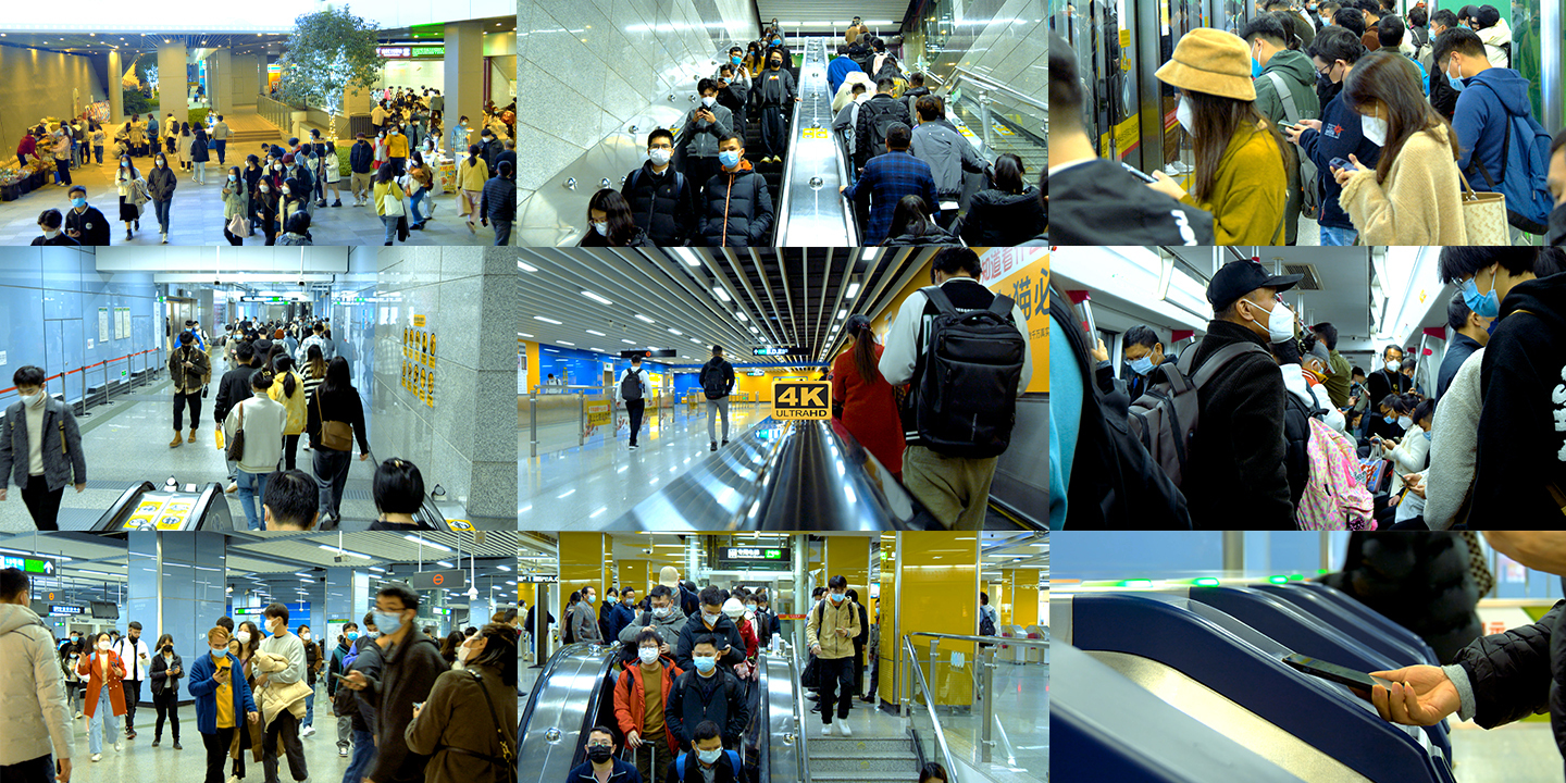 进地铁车厢广州地铁晚高峰都市通勤人流交通
