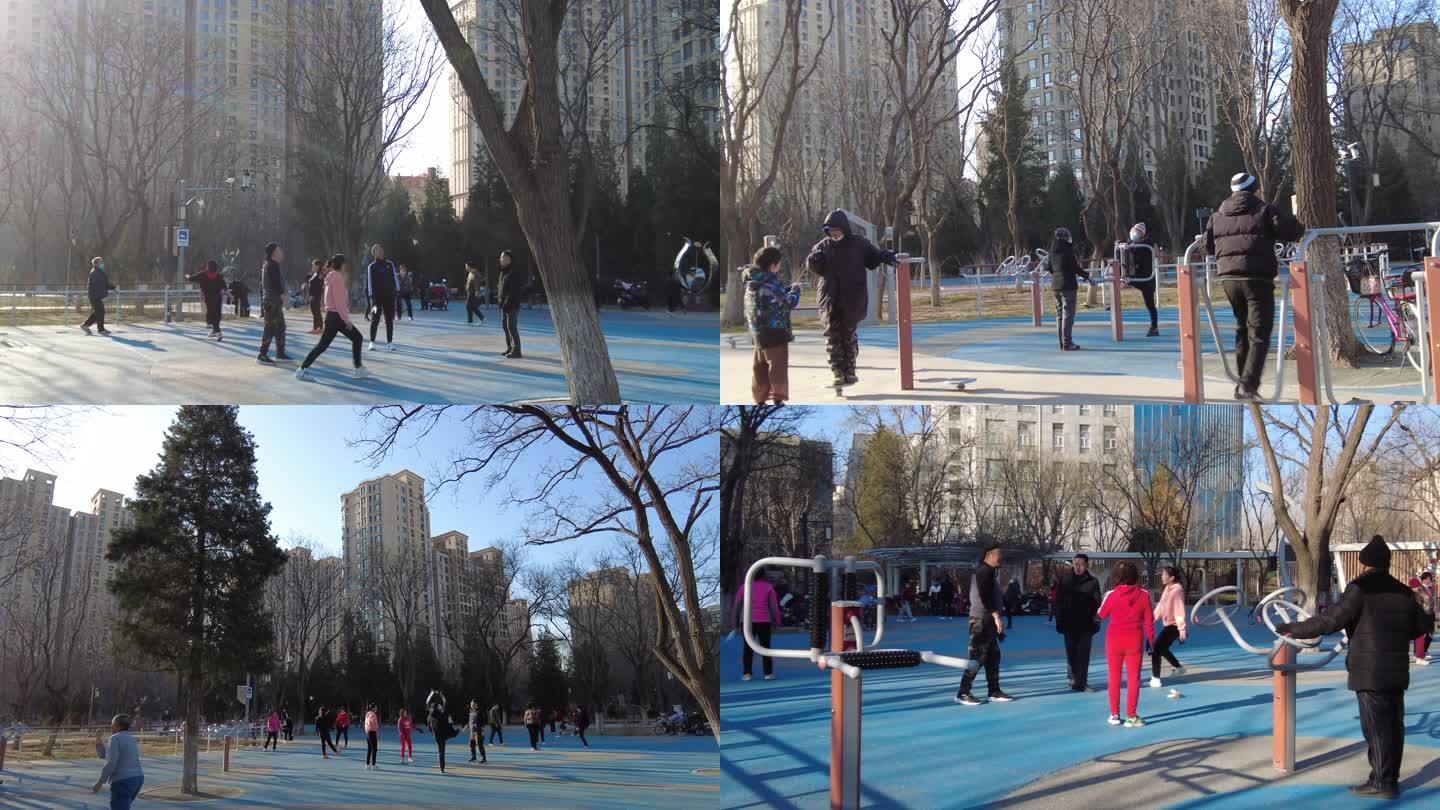 踢毽子冬天城市街头公园锻炼身体疫情过后