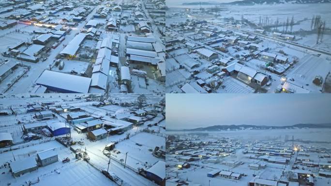 东北乡村雪后夜晚