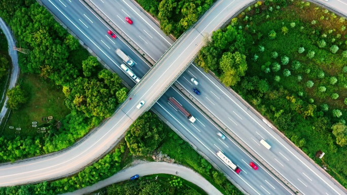 公路鸟瞰图高架桥高速公路俯拍航拍