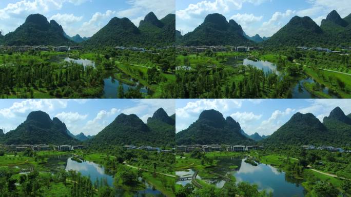 4K绿水青山湖泊绿色生态度假区桂林鲁家村