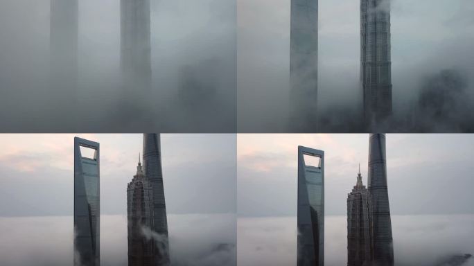 航拍上海早上云雾