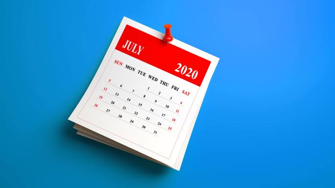 在蓝色背景上循环2020年7月日历
