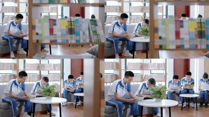 【4K】中学阅览室图书馆中学生看书