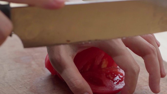 切番茄切西红柿片食材处理过程