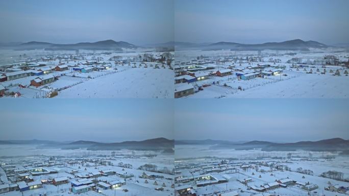 东北乡村雪后夜景