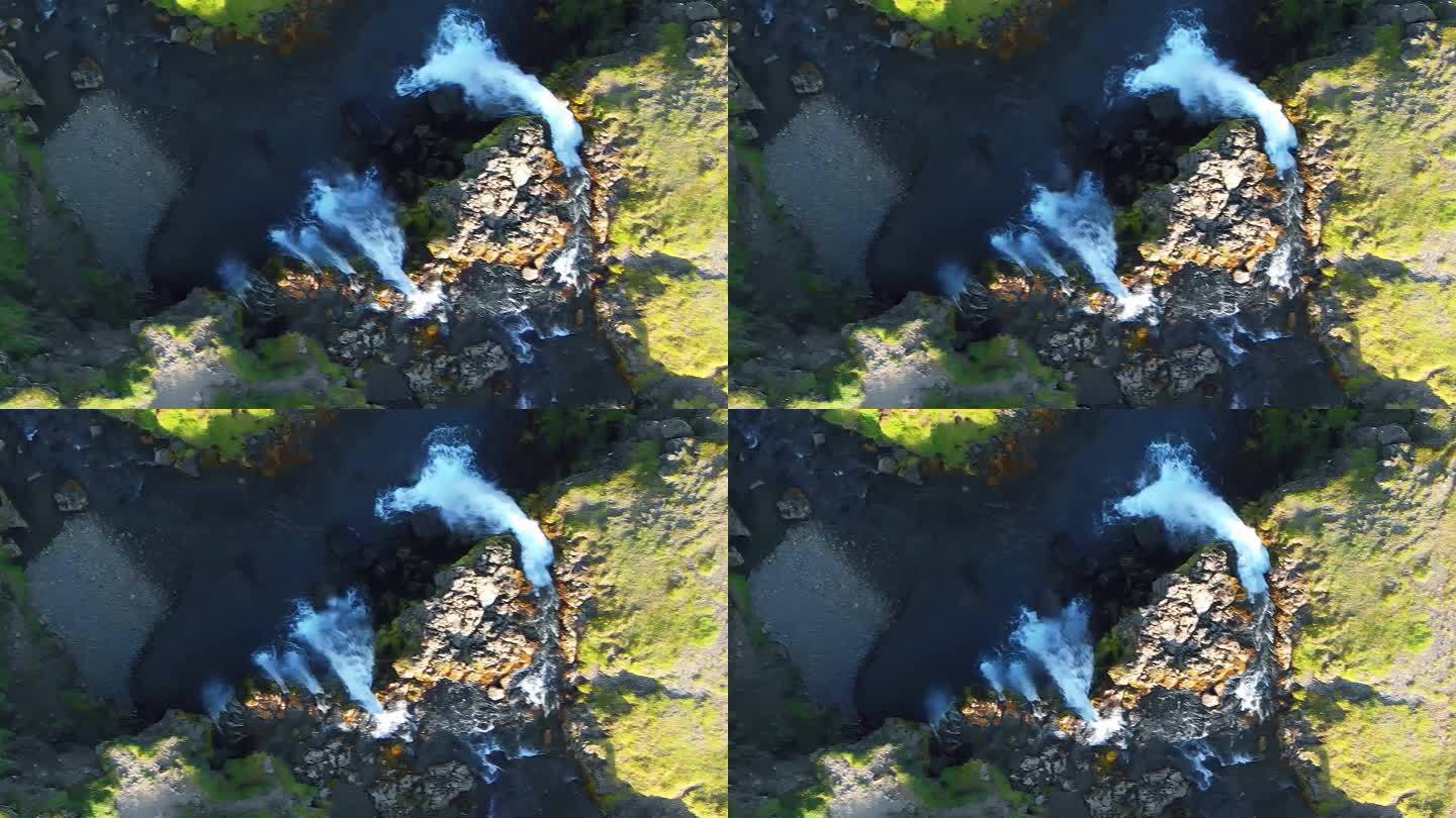 Kirkjufall瀑布鸟瞰图，夏季的冰岛