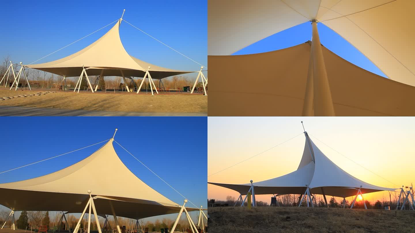 冬季实拍公园沙滩帐篷造型巨型创意建筑