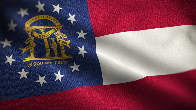 乔治亚州国旗动画背景股票视频-乔治亚州国旗盘旋-乔治亚州旗帜随风飘扬-高度细致的纹理国旗面料