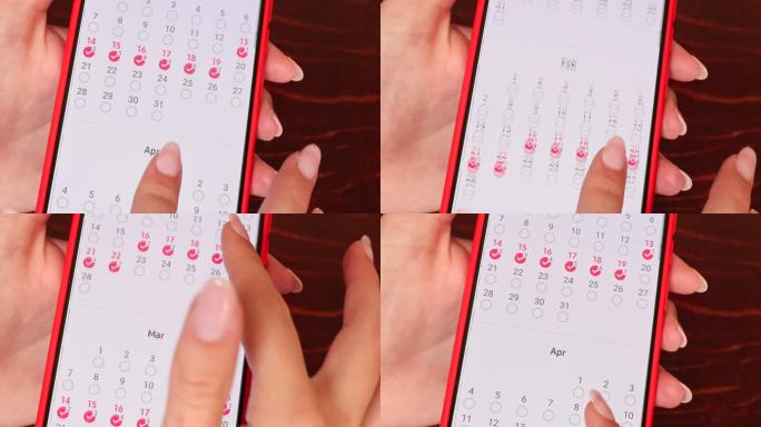 使用智能手机日历应用程序特写女性的手