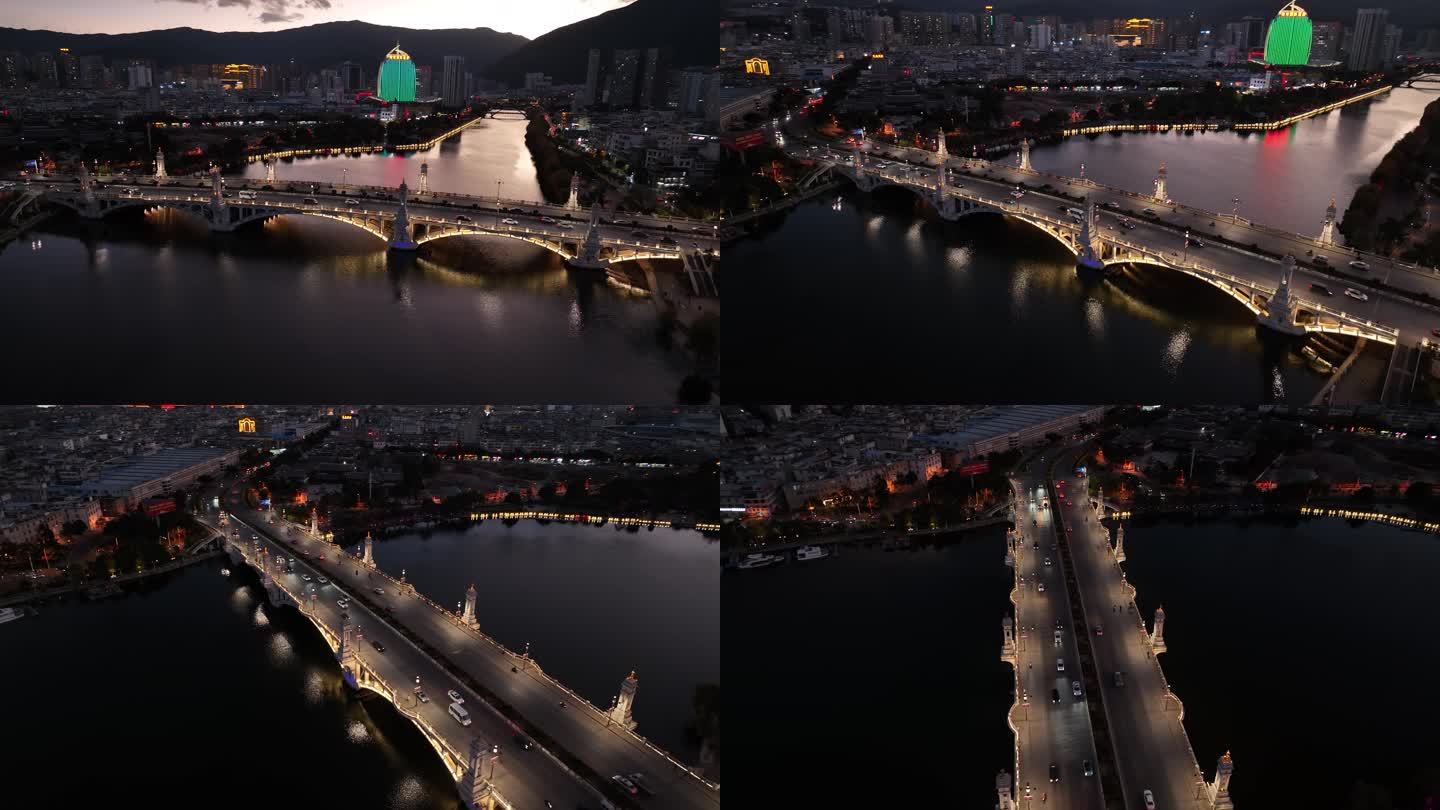 大理兴盛大桥夜景航拍4k
