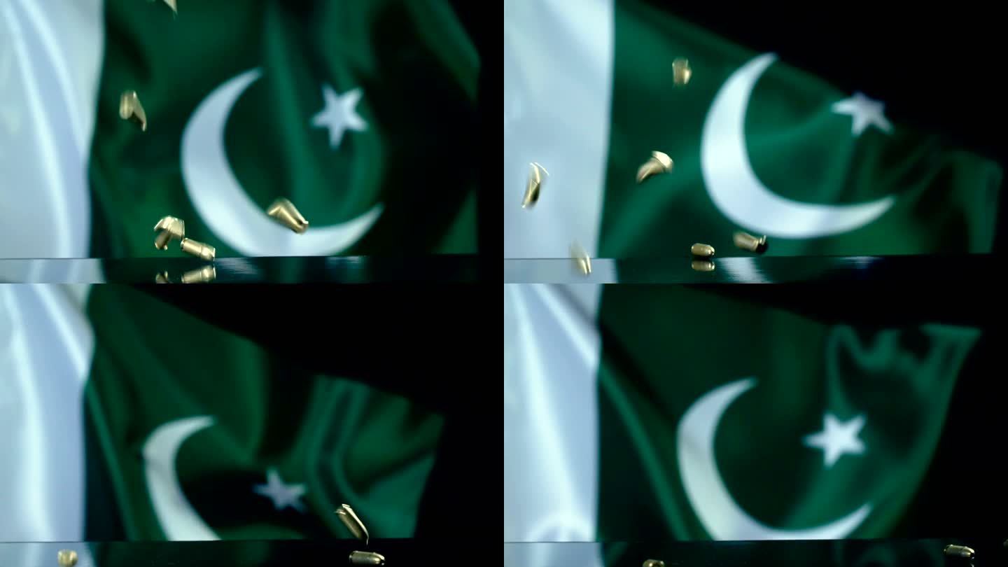 缓慢下落的子弹背后的巴基斯坦国旗