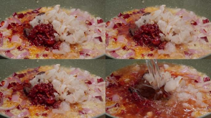 炒蒜末辣椒洋葱豆瓣酱佐料过程