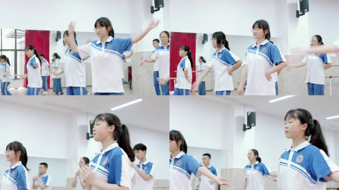 【4K】高中生舞蹈课中学生练习跳舞