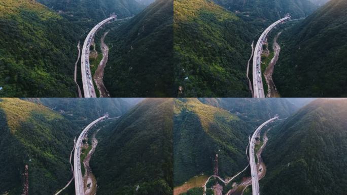 中国陕西秦岭高速公路航拍
