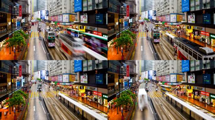 香港街景街头延时摄影人流延时车水马龙