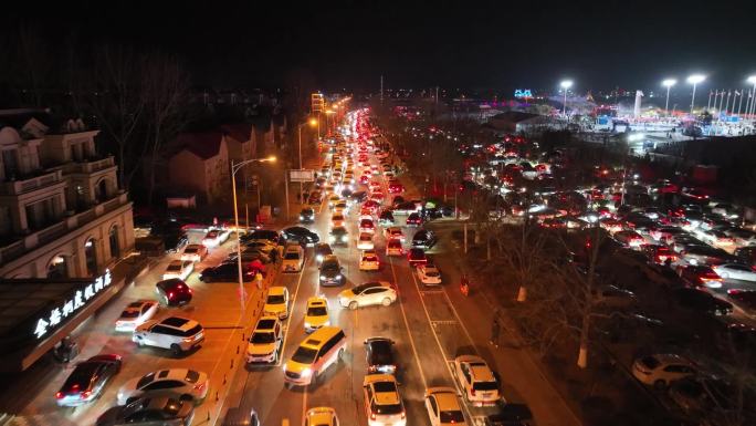 夜晚 城市 街道 堵车 车笛声 航拍