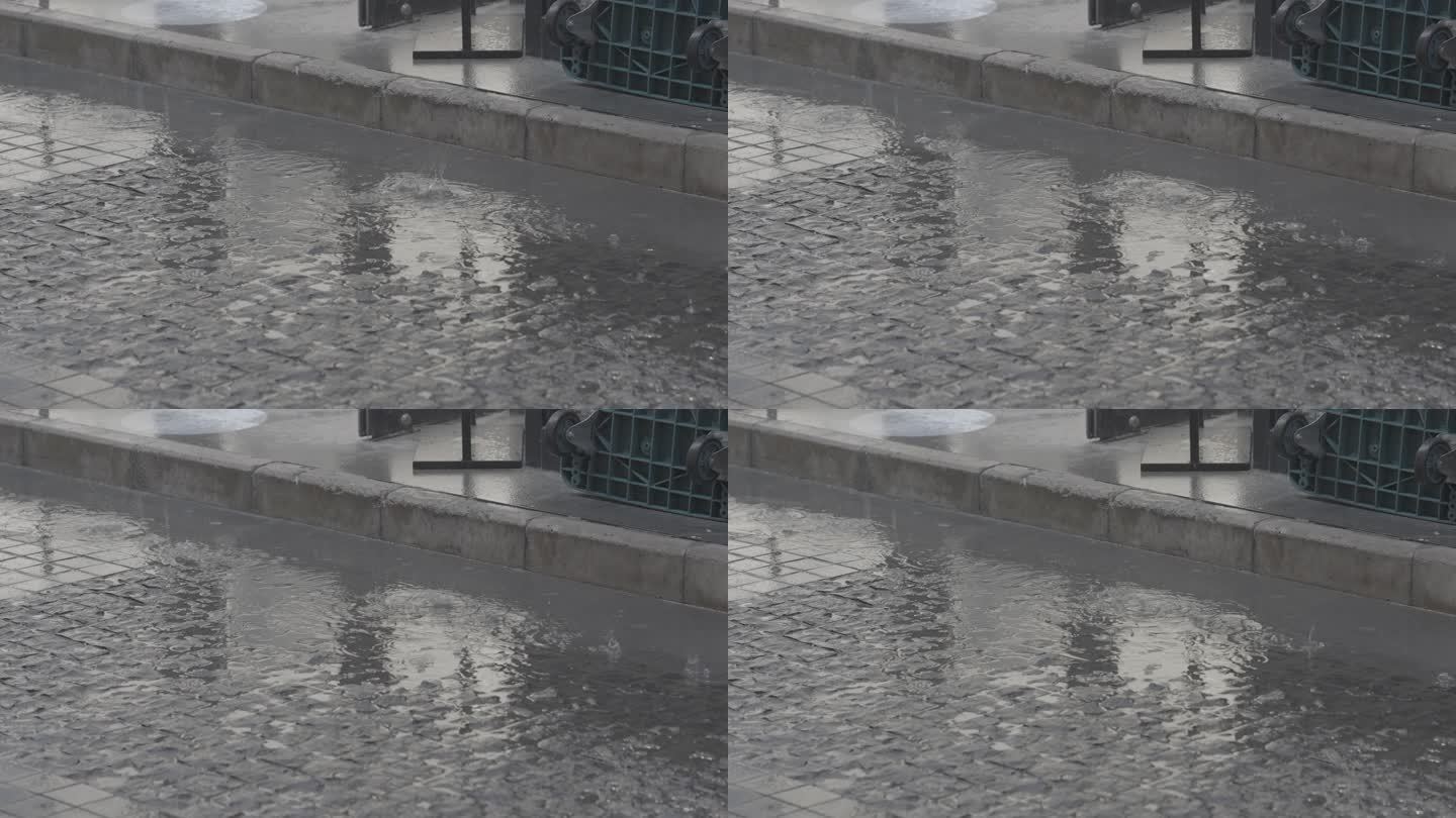城市雨天巷子路面积水水滴