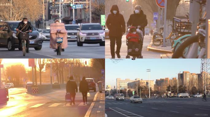 骑行上班忙碌生活城市街道清晨人文城市冬天