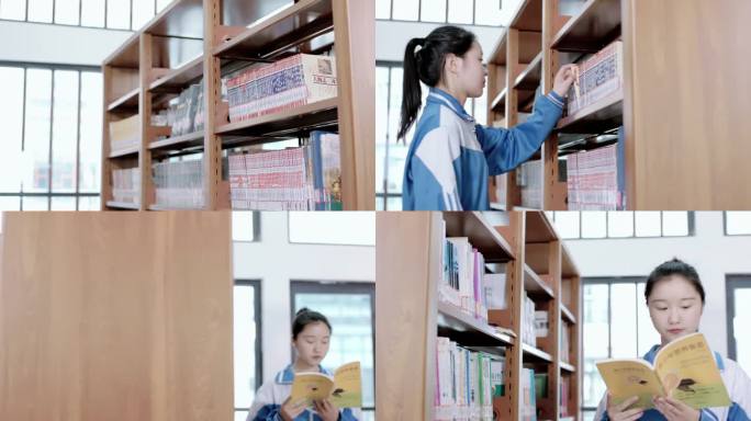 【4K】中学图书馆女生看书高中女生看书